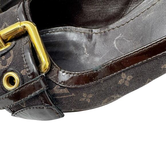 Louis Vuitton Monogram Buckle Pumps Brown Canvas Logo Stiletto Heels 38.5 EU - Picture 5 of 13
